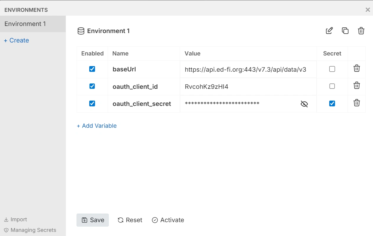 Configuring an environment