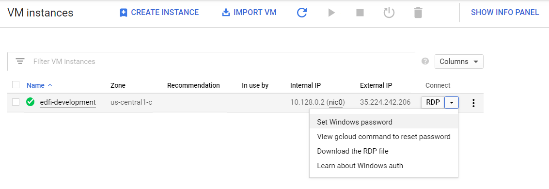 VM Instances set windows password