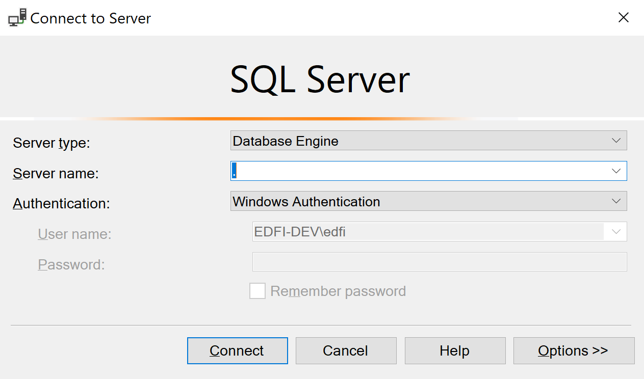 SSMS SQL Login Page