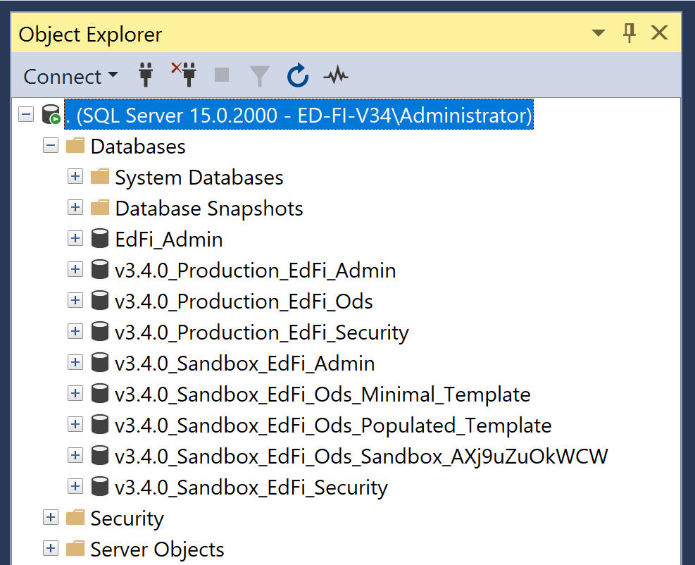 SQL Server Object Explorer view