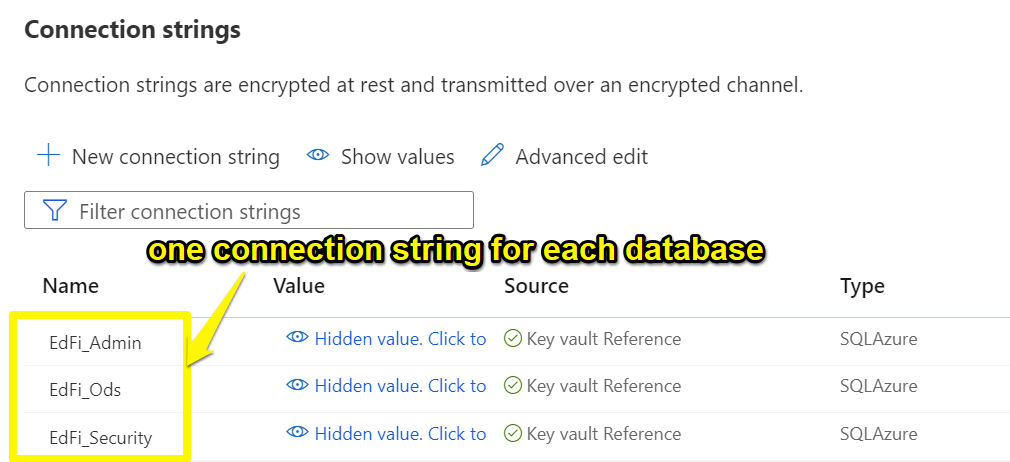 Connection string per db