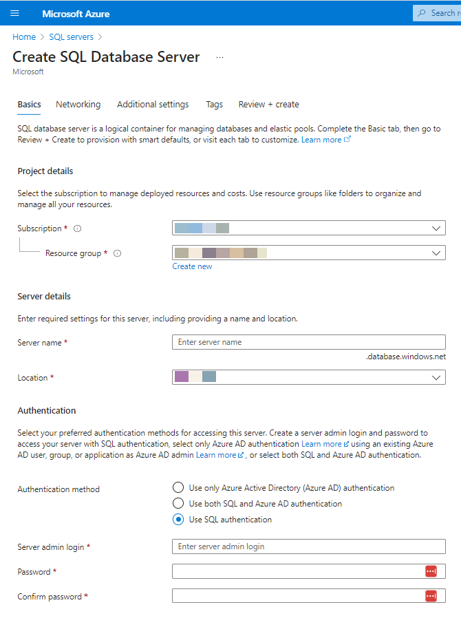 SQL Server creation wizard