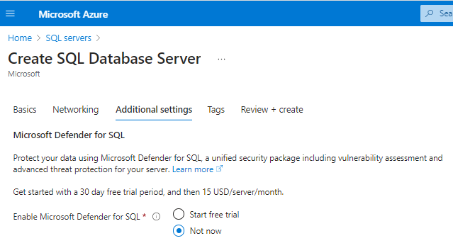 Create SQL Server additional details