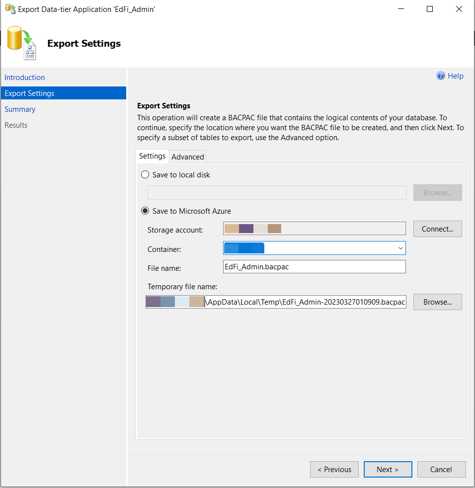 SSMS Configure export settings