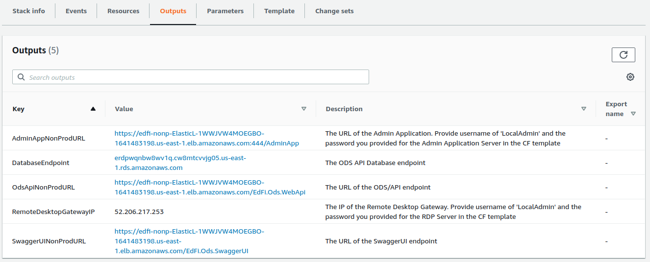 Non Prod Endpoint outputs