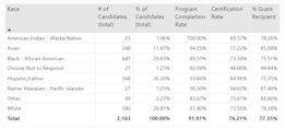 Candidate Summary by Race table