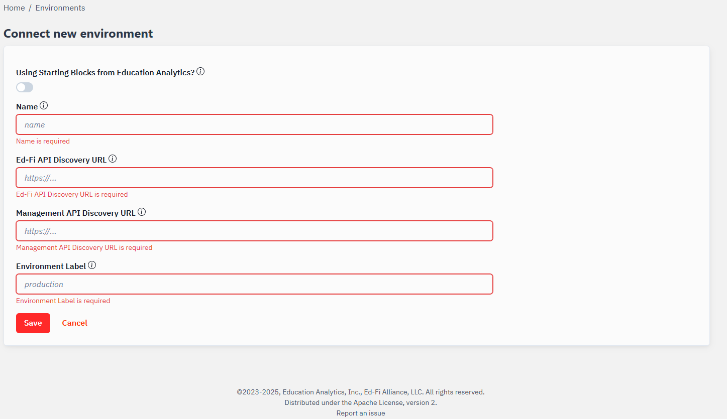 Required fields for environment