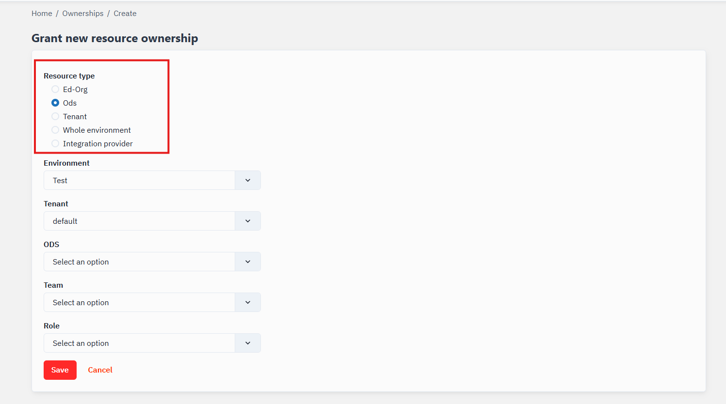 Resource type based ownership selection