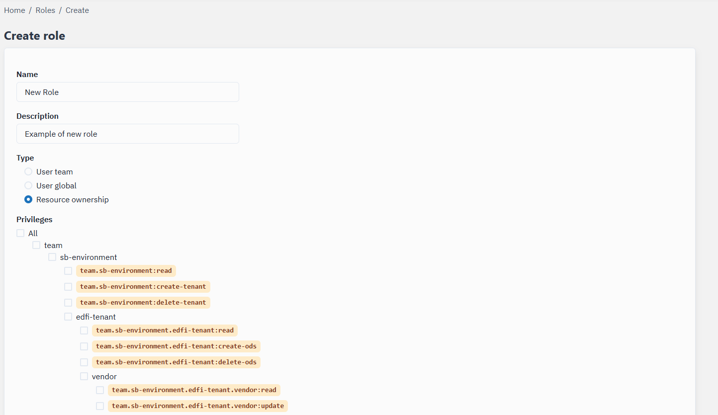 Role creation form