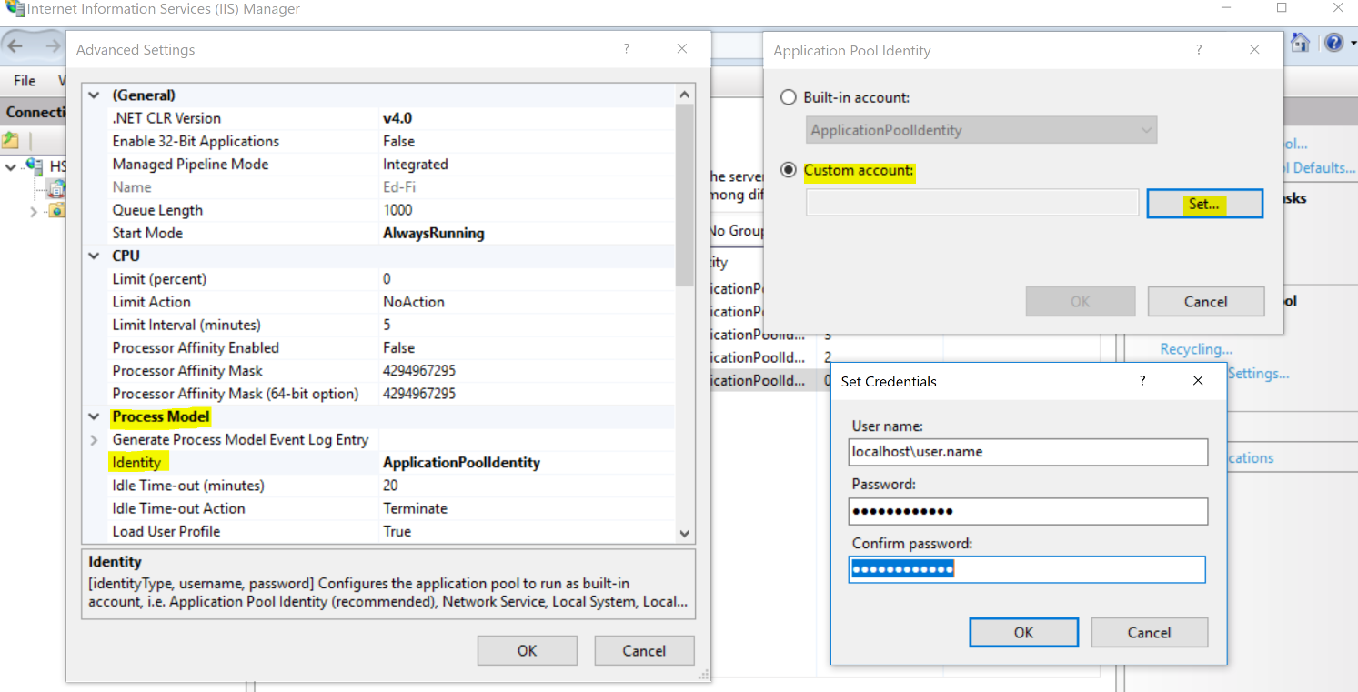 sql set credentials