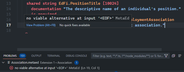 No viable alternative at input <EOF>