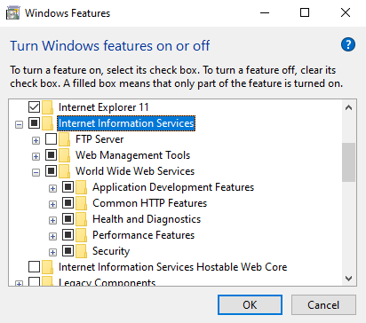 IIS Windows Features Screenshot